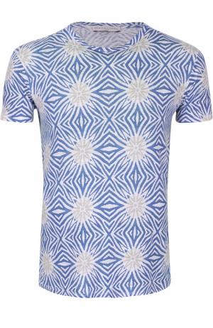 Льняная футболка с геометрическим принтом Daniele Fiesoli. Цвет: голубой