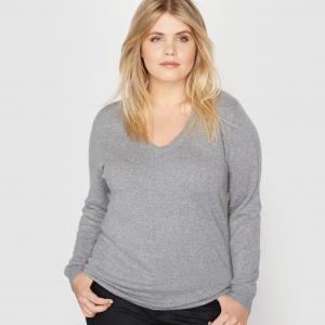 Пуловер с V-образным вырезом, 100% кашемир CASTALUNA. Цвет: серый меланж