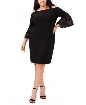 Платье свободного кроя больших размеров с пайетками и открытыми плечами MSK, черный Msk