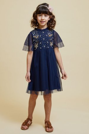 Синее детское платье с украшением , синий Amelia Rose