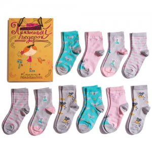 Набор для девочек из 10 пар носков LORENZline микс 1, размер 16-18. Цвет: голубой/розовый/серый