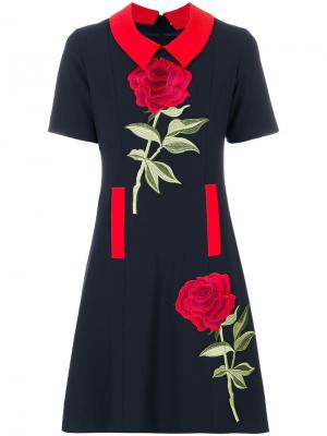 Платье с цветочной вышивкой Femme By Michele Rossi. Цвет: синий
