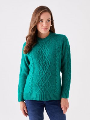 Трикотажный свитер для беременных с круглым вырезом и длинным рукавом узором , средне-зеленый LCWAIKIKI Maternity