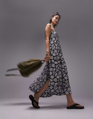 Монохромное пляжное платье миди с абстрактным цветочным принтом Topshop