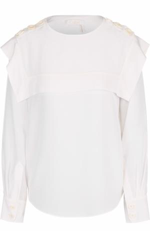 Шелковая блуза с кейпом и погонами Chloé. Цвет: белый