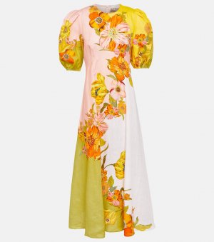 Льняное платье миди silas с цветочным принтом Alémais, мультиколор ALÉMAIS