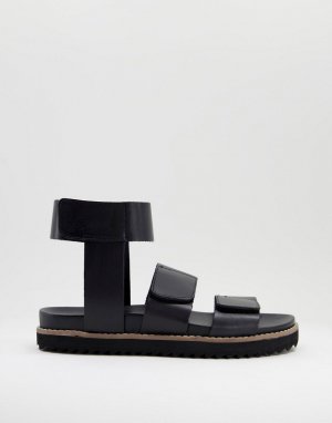 Черные кожаные сандалии с ремешком на щиколотке -Черный ASOS DESIGN