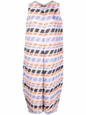 Плиссированное платье миди с геометричным принтом Issey Miyake. Цвет: белый