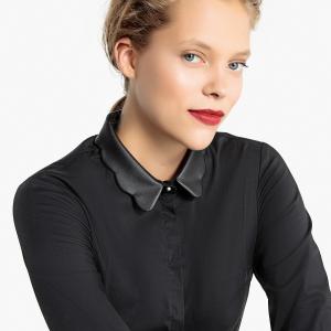 Блузка с контрастным закругленным отложным воротником отделкой в виде чешуек LA REDOUTE COLLECTIONS. Цвет: небесно-голубой,черный