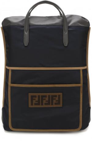 Текстильный рюкзак с кожаной отделкой Fendi. Цвет: темно-синий