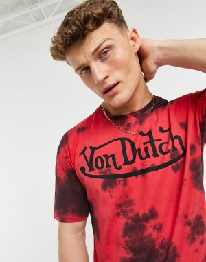 Красная футболка с эффектом кислотной стирки -Красный Von Dutch
