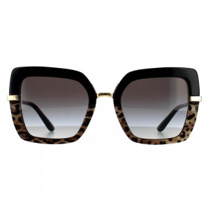 Черные с леопардовым принтом квадратные верхние серые солнцезащитные очки градиентом , черный Dolce & Gabbana