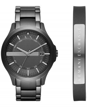 Подарочный набор мужских часов с браслетом из нержавеющей стали черного цвета 46 мм Armani Exchange