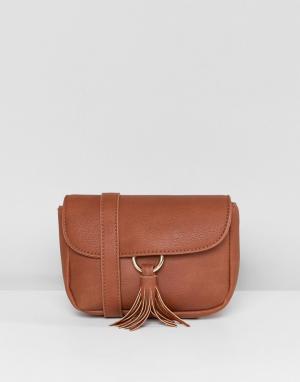 Светло-коричневая сумка-кошелек на пояс с кисточкой Yoki Fashion. Цвет: рыжий