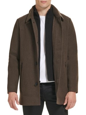 Пальто из смесовой шерсти на подкладке свитера с воротником-стойкой, коричневый Kenneth Cole