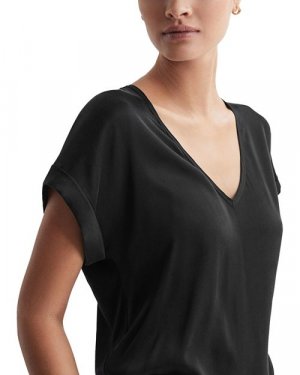 Шелковая футболка Наталья с V-образным вырезом спереди REISS, цвет Black Reiss