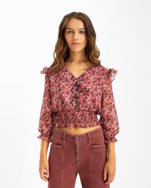 Женская блузка с V-образным вырезом и пуговицами спереди , розовый Noon