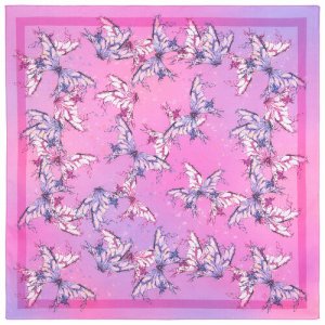 Платок ,80х80 см, белый, розовый Павловопосадская платочная мануфактура. Цвет: фиолетовый/розовый