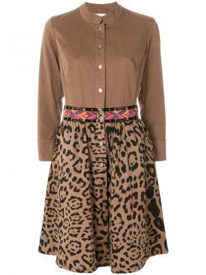 Платье-рубашка с вышитым поясом и леопардовым рисунком Bazar Deluxe. Цвет: коричневый