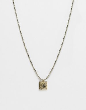Золотистое ожерелье-цепочка с квадратной подвеской со львом -Золотистый Icon Brand