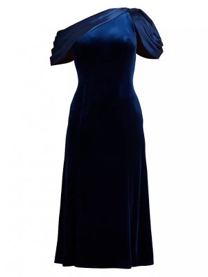 Бархатное платье с атласным декором , темно-синий Tadashi Shoji