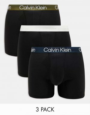 Черные трусы-боксеры из трех штук с цветным поясом Calvin Klein