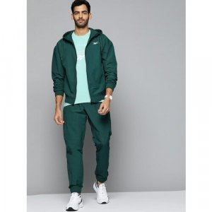 Костюм , олимпийка и брюки, силуэт свободный, капюшон, карманы, размер L, зеленый Reebok. Цвет: зеленый