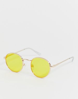Круглые солнцезащитные очки желтого цвета с цепочкой Bershka. Цвет: желтый