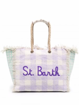 Пляжная сумка в клетку с логотипом Mc2 Saint Barth. Цвет: нейтральные цвета