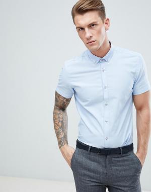 Голубая облегающая оксфордская рубашка с короткими рукавами Moss London BROS. Цвет: розовый