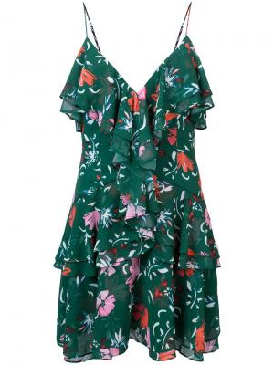 Платье с оборками и цветочным принтом C/Meo. Цвет: зеленый
