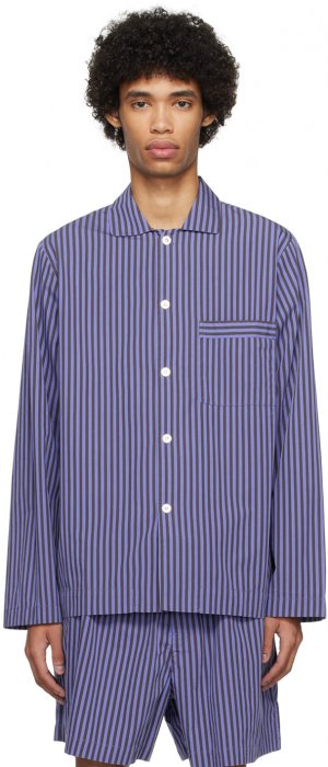 Сине-коричневая пижамная рубашка с длинным рукавом Tekla