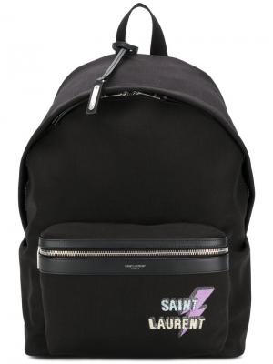 Рюкзак с принтом логотипа Saint Laurent. Цвет: черный