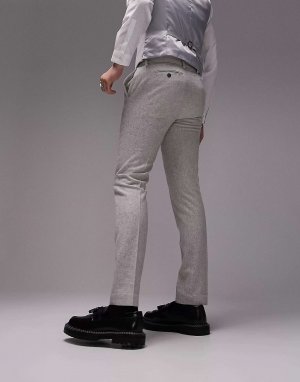 Серые свадебные брюки скинни из смесовой шерсти Topman. Цвет: серый