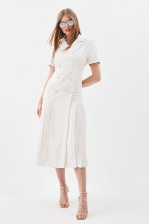Плиссированное тканое платье-блейзер миди , белый Karen Millen