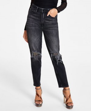 Женские рваные джинсы с высокой посадкой и потертостями для мамы GUESS, черный Guess