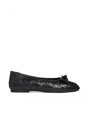 Черные блестящие кожаные туфли на плоской подошве с бантиком F-Troupe. Цвет: black glitter