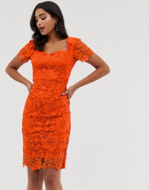 Кружевное платье-футляр с короткими рукавами -Оранжевый Paper Dolls