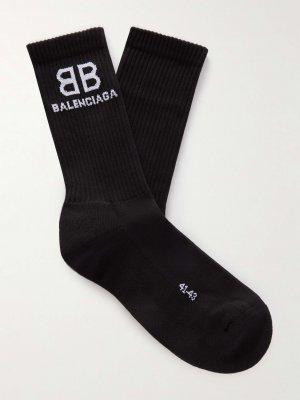 Носки в рубчик с жаккардовым логотипом и хлопком BALENCIAGA, черный Balenciaga