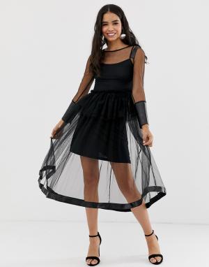 Прозрачное ярусное платье макси с длинными рукавами -Черный Amy Lynn