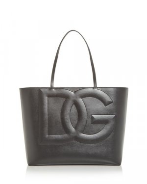Большая кожаная сумка-тоут с логотипом , цвет Black Dolce & Gabbana