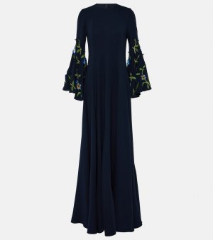 Платье из смесового шелка с вышивкой Oscar De La Renta, синий Renta