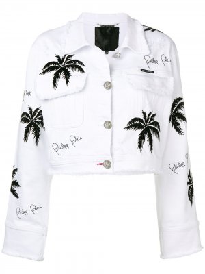 Джинсовая куртка с декором в виде пальм Philipp Plein. Цвет: белый
