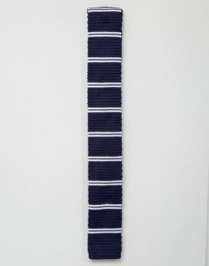 Вязаный галстук в полоску 7X. Цвет: темно-синий