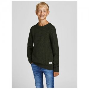 , пуловер для мальчика, Цвет: серо-зеленый, размер: 152 Jack & Jones. Цвет: зеленый