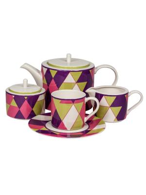 Сервиз чайный 17 пр. на 6 персон Минотти фиолетовый Royal Porcelain. Цвет: молочный