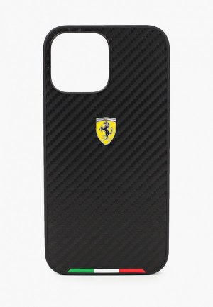 Чехол для iPhone Ferrari 13 Pro Max PU Carbon Italia stripe with metal logo Hard Black. Цвет: черный