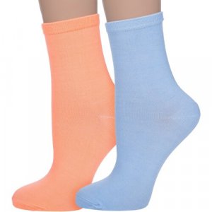 Носки , 2 пары, размер 36-40, голубой, оранжевый HOBBY LINE. Цвет: оранжевый/голубой