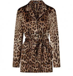 Атласная пижамная рубашка с леопардовым принтом и поясом Dolce & Gabbana