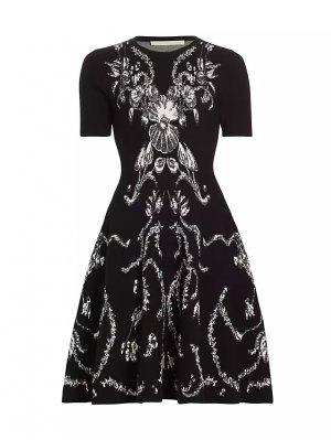 Платье расклешенной вязки с дамасским жаккардом, черный Jason Wu Collection